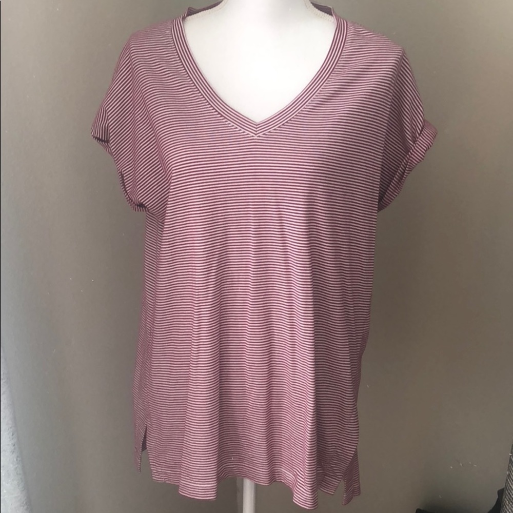 Maroon striped V-neck top